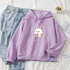 Apparel Kawaii White Bunny & Carrot Part-Cotton Hoodie