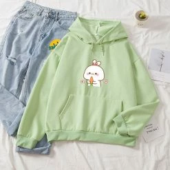 Apparel Kawaii White Bunny & Carrot Part-Cotton Hoodie