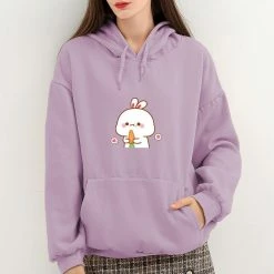 Apparel Kawaii White Bunny & Carrot Part-Cotton Hoodie
