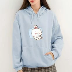 Apparel Kawaii White Bunny Chilling Part-Cotton Hoodie
