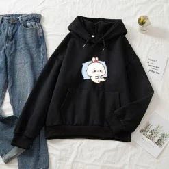 Apparel Kawaii White Bunny Chilling Part-Cotton Hoodie