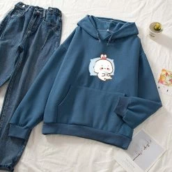 Apparel Kawaii White Bunny Chilling Part-Cotton Hoodie