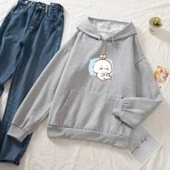 Apparel Kawaii White Bunny Chilling Part-Cotton Hoodie