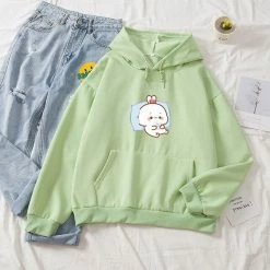 Apparel Kawaii White Bunny Chilling Part-Cotton Hoodie