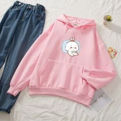Apparel Kawaii White Bunny Chilling Part-Cotton Hoodie