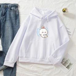 Apparel Kawaii White Bunny Chilling Part-Cotton Hoodie