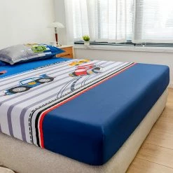 Home Decor Buzz Whizz Car Cartoon Cotton Fitted Sheet