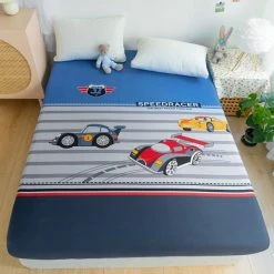Home Decor Buzz Whizz Car Cartoon Cotton Fitted Sheet