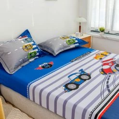 Home Decor Buzz Whizz Car Cartoon Cotton Fitted Sheet
