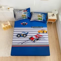 Home Decor Buzz Whizz Car Cartoon Cotton Fitted Sheet