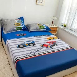 Home Decor Buzz Whizz Car Cartoon Cotton Fitted Sheet