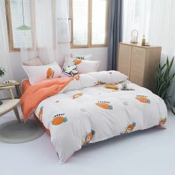 Home Decor Carrot & Bunny White Print Bedding Set