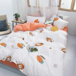 Home Decor Carrot & Bunny White Print Bedding Set