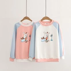 Apparel Rugs & Mats Cartoon Bunny Eating Carrots Pastel Three-Tone Cotton Sweatshirt