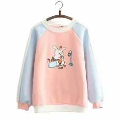 Apparel Rugs & Mats Cartoon Bunny Eating Carrots Pastel Three-Tone Cotton Sweatshirt