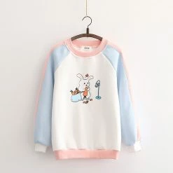Apparel Rugs & Mats Cartoon Bunny Eating Carrots Pastel Three-Tone Cotton Sweatshirt