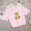 Apparel Food & Drinks Cartoon Shiba Inu Drinking Bubble Tea Women's Part Cotton Tee