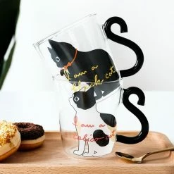 Home Decor Home & Pets Cat Glass Cup With Cute Cat Tail Handle And Silver Spoon