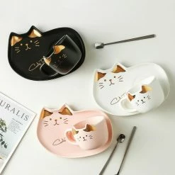 Home Decor Home & Pets Ceramic Kawaii Cat Mugs And Saucer Set