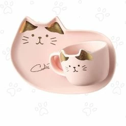 Home Decor Home & Pets Ceramic Kawaii Cat Mugs And Saucer Set