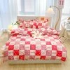 Home Decor Checked Pastel Pink Red Smile Bow Bear Bedding Set