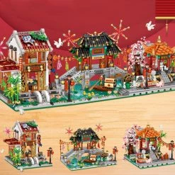 Build It Chinese Street Lake Bridge Pavilion Teahouse Micro Building Set Collection