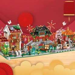 Build It Chinese Street Lake Bridge Pavilion Teahouse Micro Building Set Collection