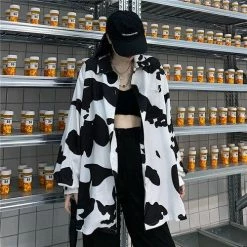 Apparel Cow Print Oversized Blouse/Shirt