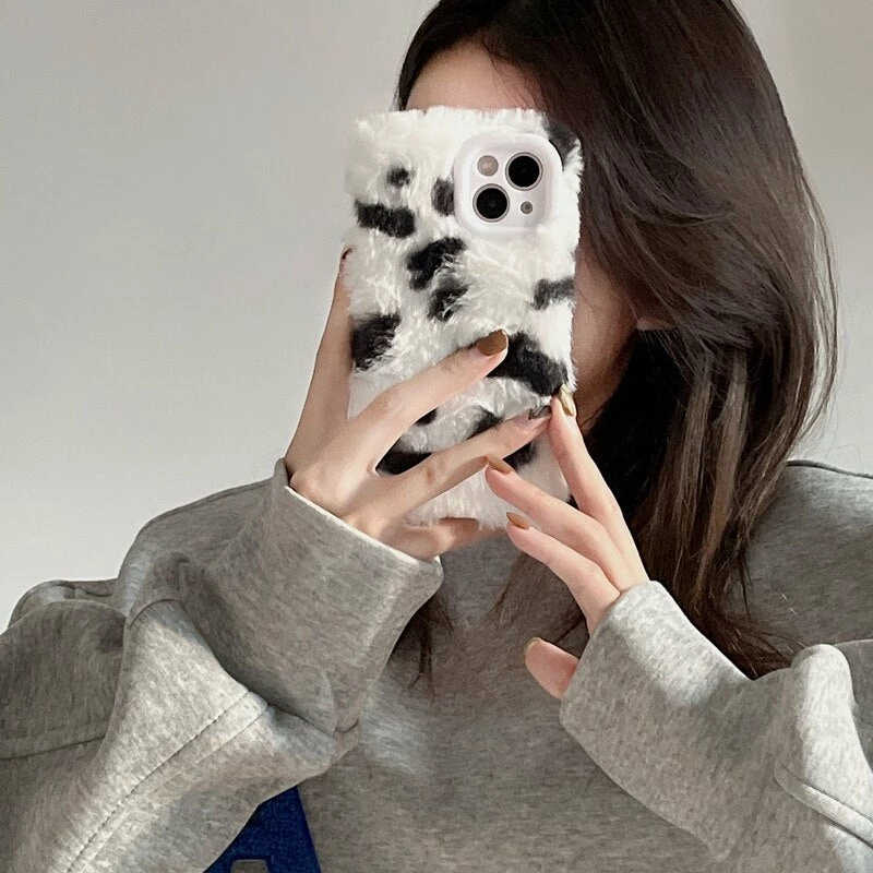 Accessories Cow Print Plush IPhone Case 13 Accessories Cow Print Plush IPhone Case