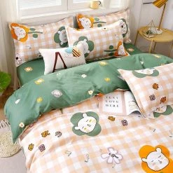 Home Decor Home & Pets Cute Bear & Flower Print Bedding Set