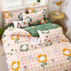 Home Decor Home & Pets Cute Bear & Flower Print Bedding Set