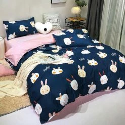 Home Decor Cute Blue & Pink Rabbit Bedding Set Home & Pets