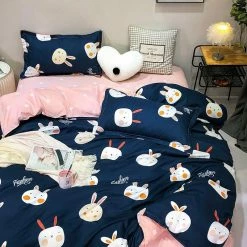Home Decor Cute Blue & Pink Rabbit Bedding Set Home & Pets