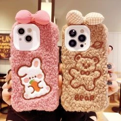 Accessories Cute Bow Bear Rabbit Plush IPhone Case