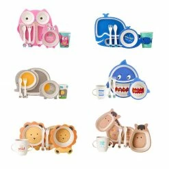 Home Decor Cute Cartoon Adorable Animal Bamboo Dinnerware Set
