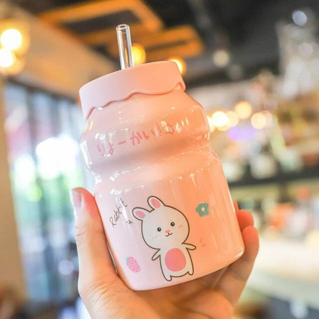 Home Decor Cute Cartoon Fruit Friends Ceramic Cup With Straw Home & Pets 8 Home Decor Cute Cartoon Fruit Friends Ceramic Cup With Straw Home & Pets