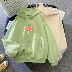 Apparel Cute Frog Mushroom Part Cotton Hoodie
