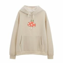 Apparel Cute Frog Mushroom Part Cotton Hoodie