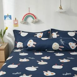Home Decor Home & Pets Cute Navy Blue Bunny Fitted Bedsheet