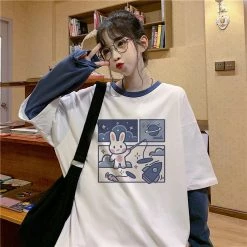 Apparel Cute Rabbit On The Moon Top With Long Raglan Sleeves