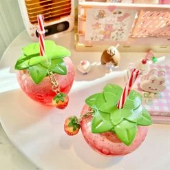 Home Decor Cute Strawberry Cup With Straw Home & Pets