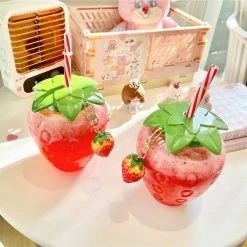 Home Decor Cute Strawberry Cup With Straw Home & Pets