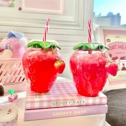 Home Decor Cute Strawberry Cup With Straw Home & Pets