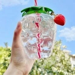 Home Decor Cute Strawberry Cup With Straw Home & Pets