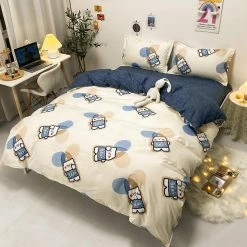 Home Decor Denim Teddy Bear Bedding Set