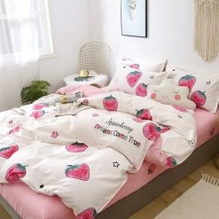 Home Decor Dreams Come True White Strawberry Bedding Set