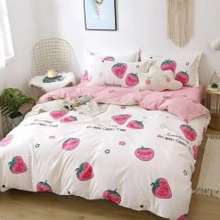 Home Decor Dreams Come True White Strawberry Bedding Set