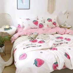 Home Decor Dreams Come True White Strawberry Bedding Set