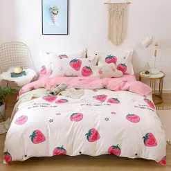 Home Decor Dreams Come True White Strawberry Bedding Set