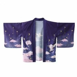 Apparel Elegant Sky Clouds Flying Cats Japanese Kimono